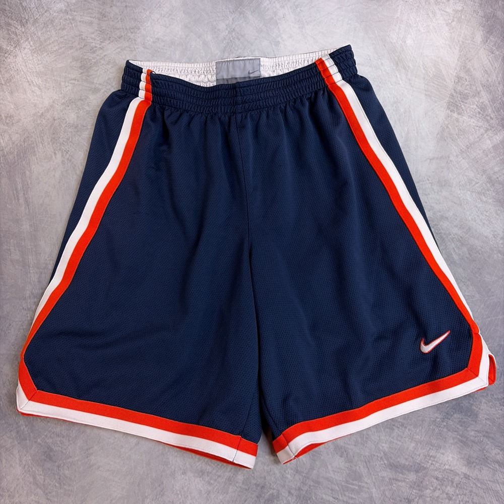 Vintage Nike Basketball Shorts Navy Blue Orange White Mesh Striped Athletic Mens